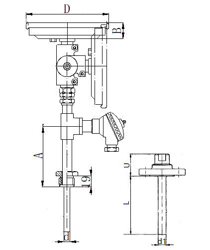WSSP-474法蘭抽芯式萬(wàn)向一體化雙金屬溫度計(jì)安裝圖片